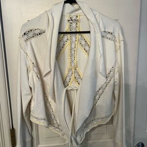 We The Free White and Yellow Lace Cardigan